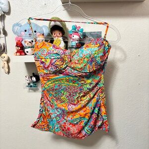 Lauren Ralph Lauren Tankini Top Bright Paisley Print Size 10